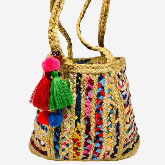✨ Just In ✨ Large Jute Tote w/Tassels and Poms - Picture 1 of 9